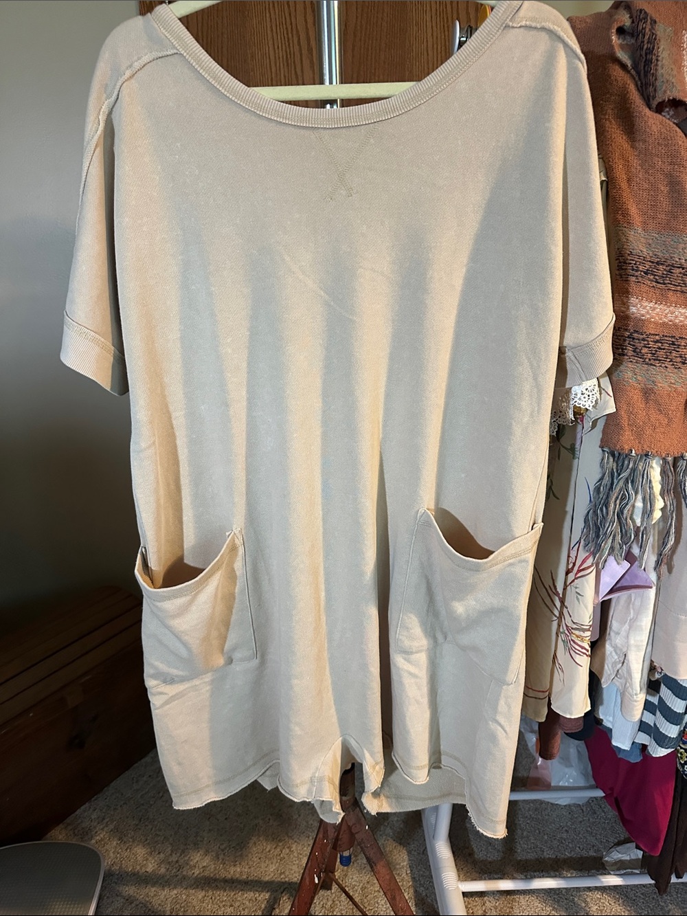 Very J Cream Short Sleeve Pocket romper